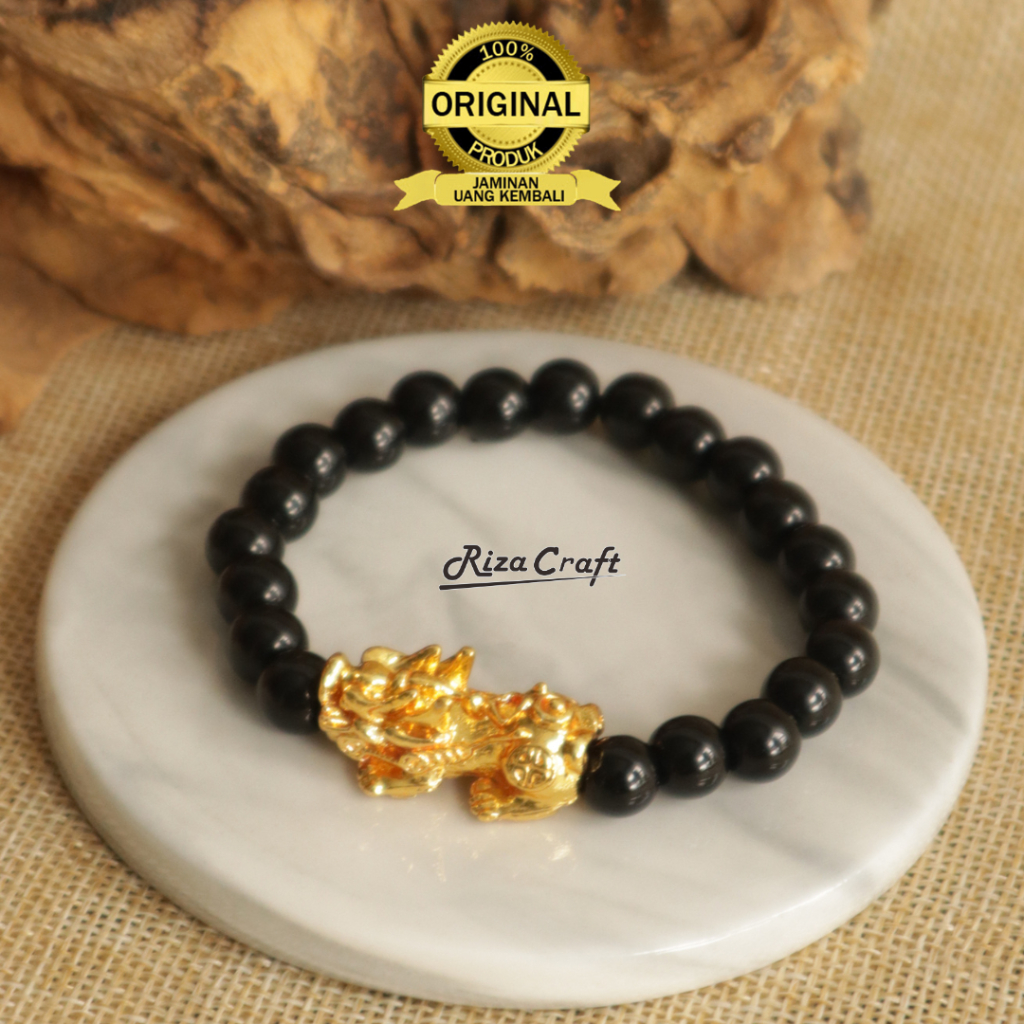 Sylviana723 Gelang Feng Shui Pria Wanita Pixiu Naga Emas Lapis Asli 24K Original By Rizacraft