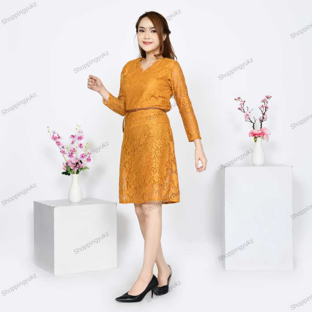 Dress Pesta Wanita Brukat Batik Polos Baju Kondangan Wanita Remaja Dewasa Motif Bunga Gaun Wanita Me