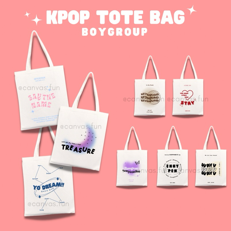 SALE Tote Bag Kanvas Kpop BTS NCT 127 Dream WayV Seventeen Stray Kids Enhypen Treasure Black Pink Tw