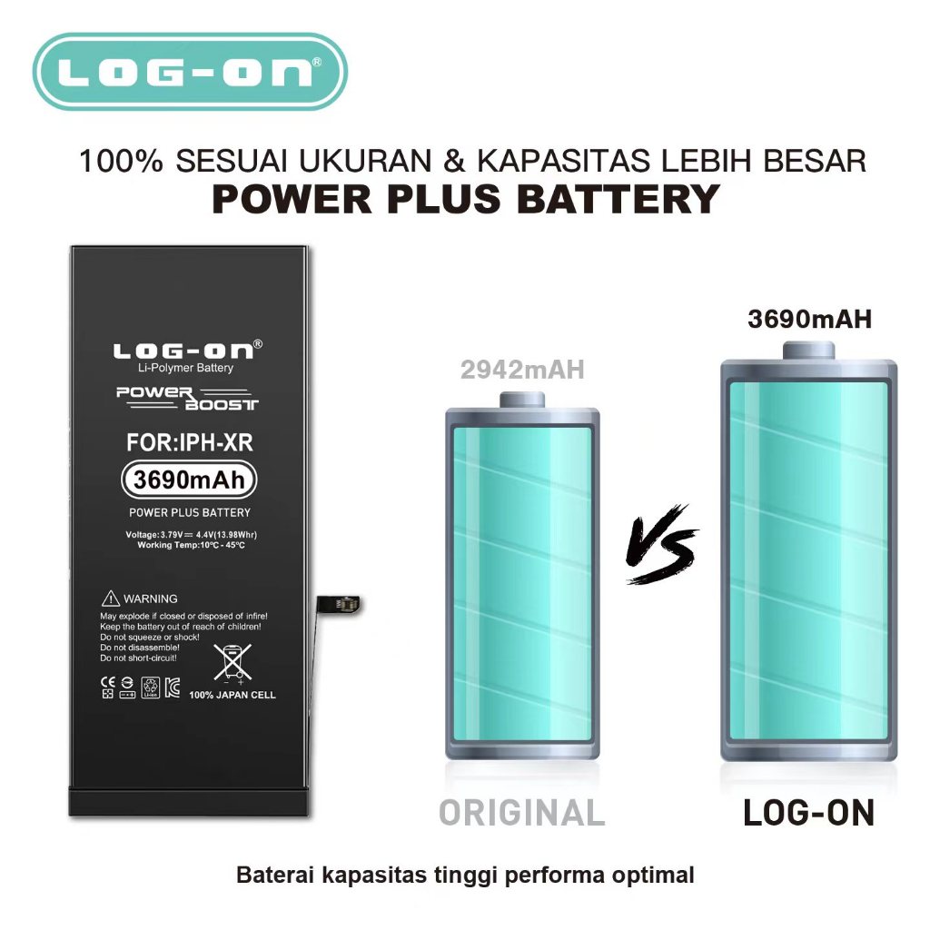 Log On - IPHONE XR Power Plus Original Battery Baterai Batre