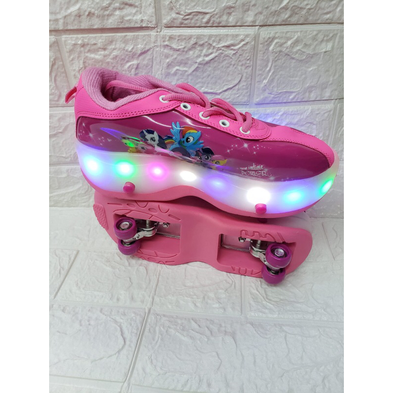 sepatu roda 4 little pony Import Led full depan belakang sepatu 3 dimensi timbul roda bisa dilipat k
