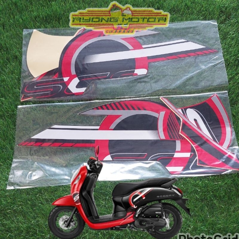 Striping Honda Scoopy Sporty FI 2023/2024 Merah Hitam Original