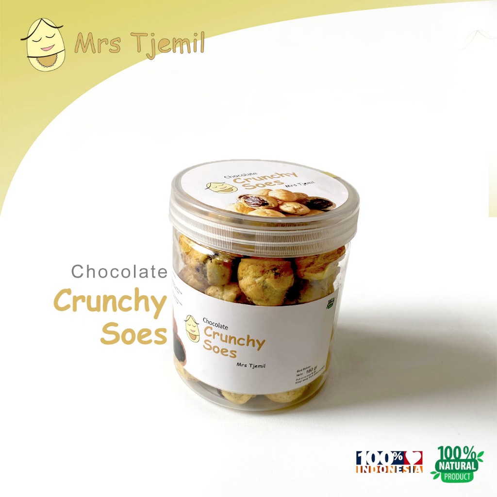 

M - CHOCOLATE CRUNCHY SOES - Mrs Tjemil - Sus isi coklat lumer ukuran sedang toples medium kue kering kruncy krispi vla dark cokelat