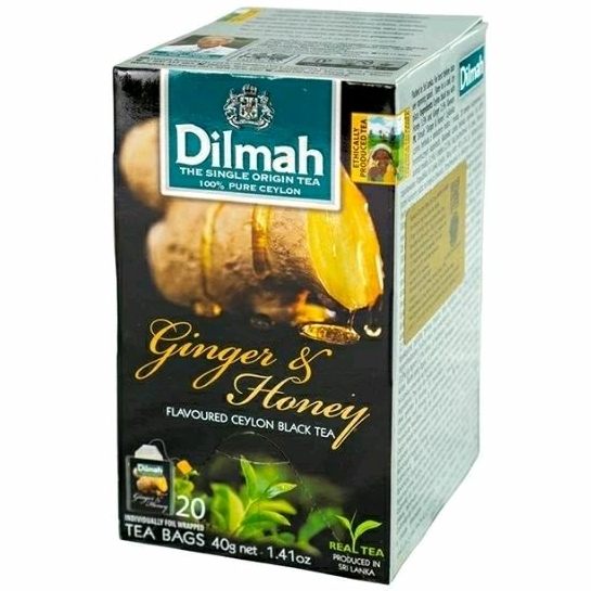 

DILMAH Ginger & Honey Flavoured Ceylon Black Tea 20 Individually Foil Wrapped Teabags