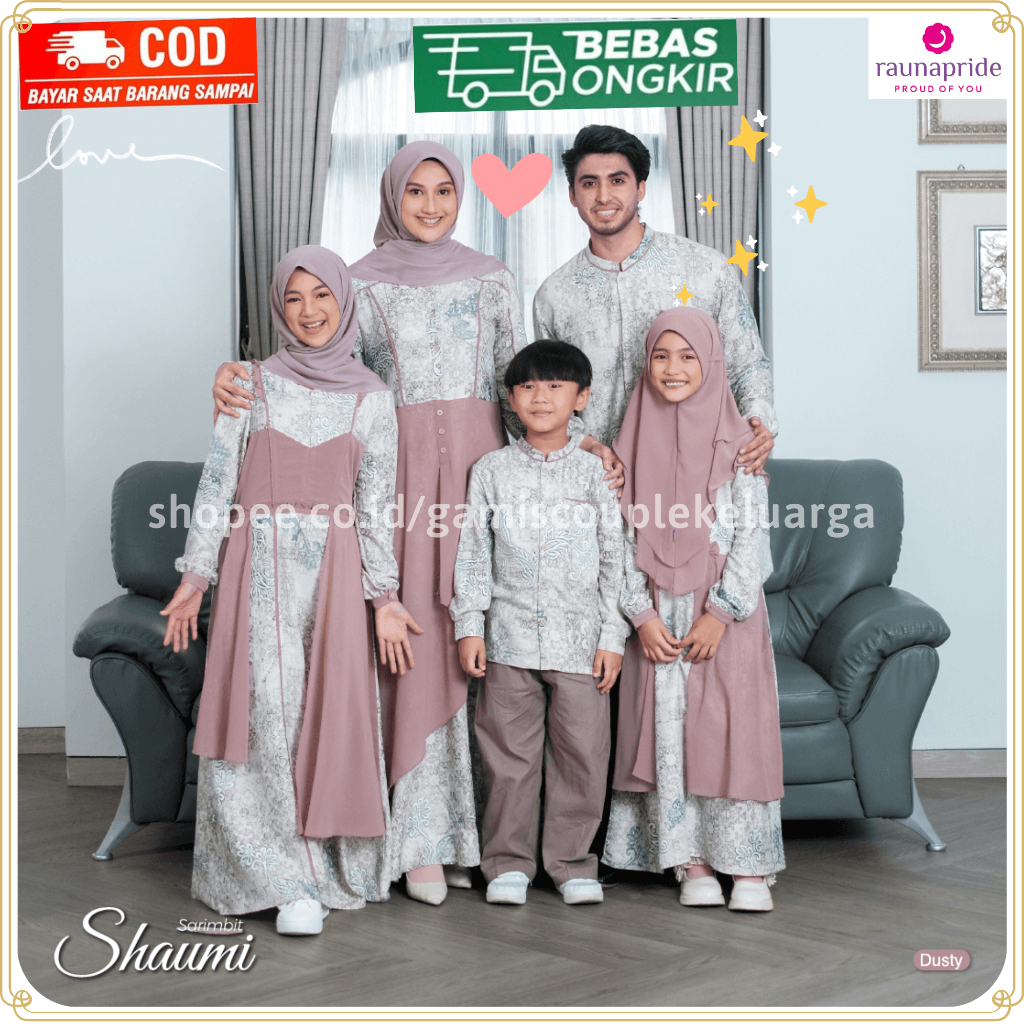 BAJU LEBARAN 2024 COUPLE KELUARGA SARIMBIT RAUNA SHAUMI DUSTY BAJU COUPLE KELUARGA COUPLE KELUARGA L