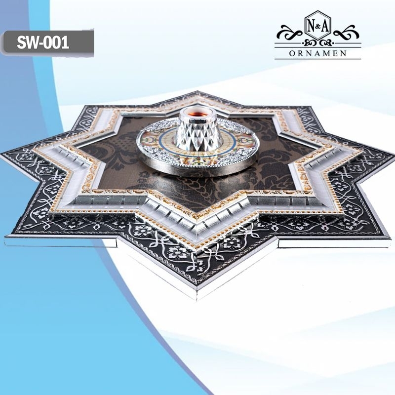 Ornamen Lampu Plafon Lis SILVER 50X50 CM | Hiasan Lampu Dekoratif | Ornamen plafon Pvc Gypsum Grc