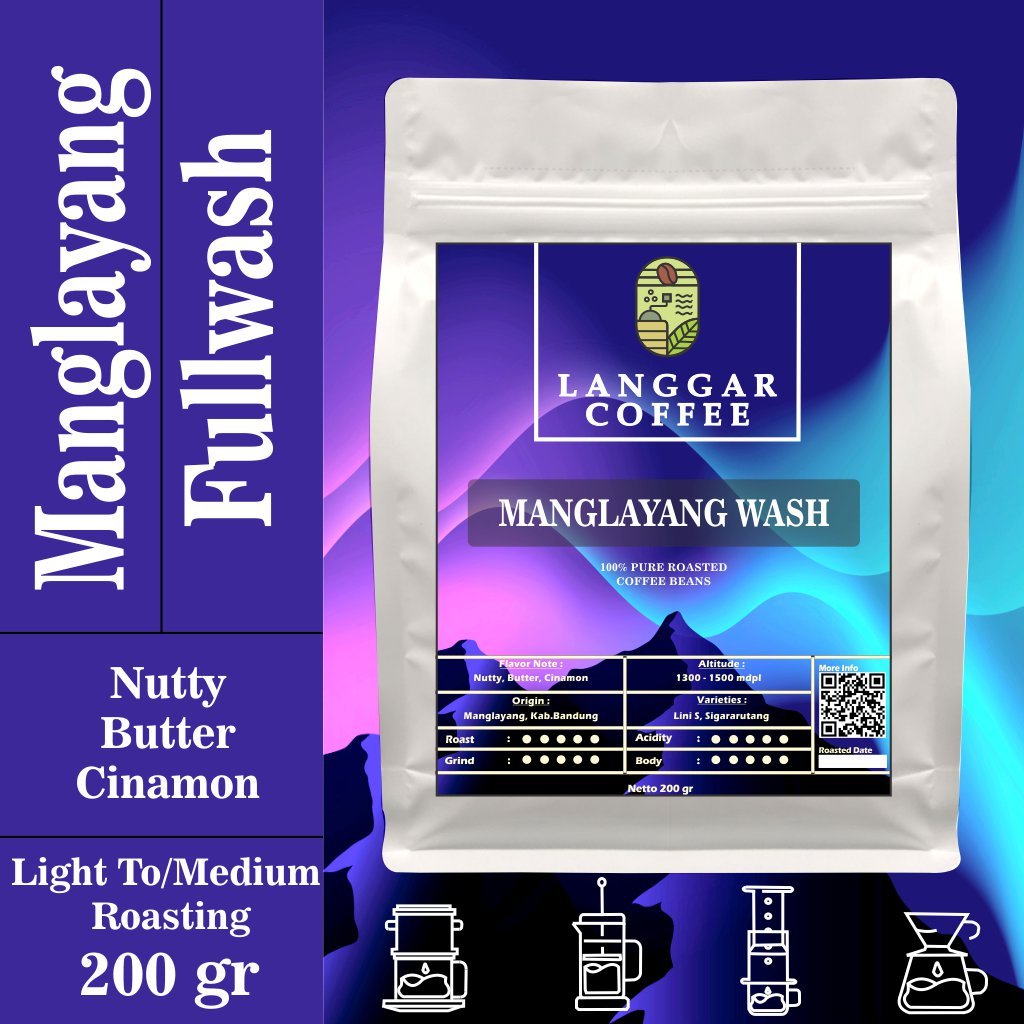 

Biji Kopi Arabika Manglayang Fullwash Proses Full wash Roasting Biji kopi 200gr