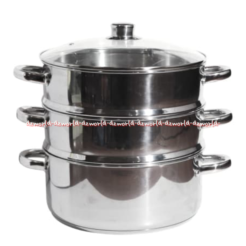 Krischef 3 Tier Steamer Set 28cm Panci Kukus 3 Susun Bahan Stainless Steel Kris Chef Wajan Kukusan
