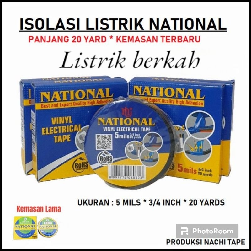 Isolasi listrik Hitam vinly Nasional / International / Horichi / Nachi / Unibel 20 yard besar origin