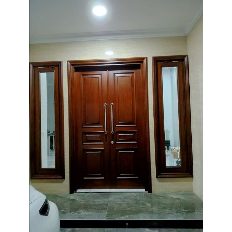Pintu Kupu Kupu, 2 Jendela + Kusen Full Kayu Kamper
