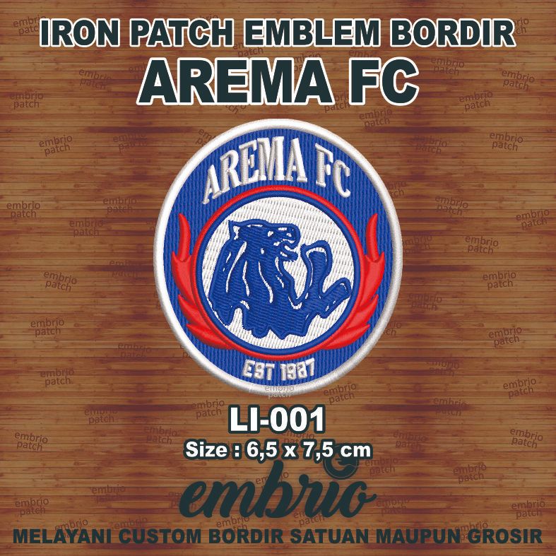 LI-001 Patch AREMA FC Emblem Bordir Logo Jersey arek malang Ligina Liga Indonesia - 6,5x7,5cm - Embr