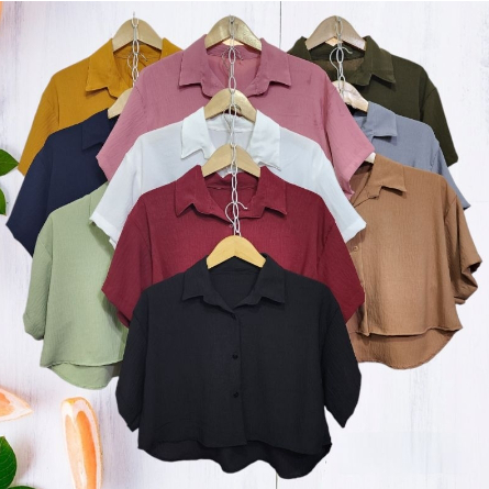 Kemeja Crop Wanita Bahan Crinkle Premium Jumbo XXL LD 120
