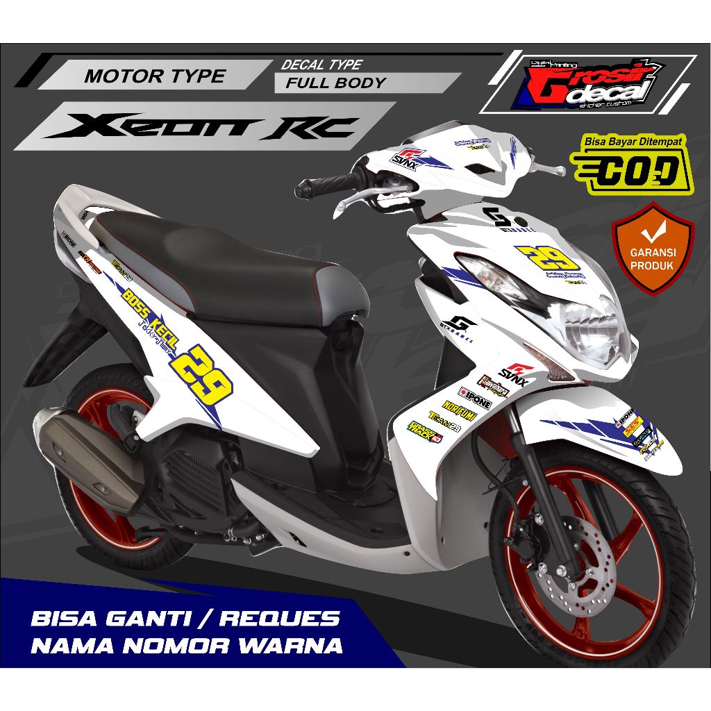 Sticker Decal Stiker Xeon RC 125 Putih Full Body Fullset Bebas Reques Stiker Xeon 125 Karbu