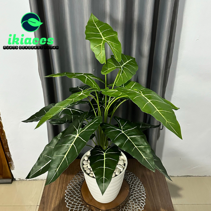 DAUN KELADI HIAS PLASTIK POT BUNGA SUDUT RUMAH DAUN CALADIUM JUMBO ARTIFISIAL DEKORASI TANAMAN HIAS 