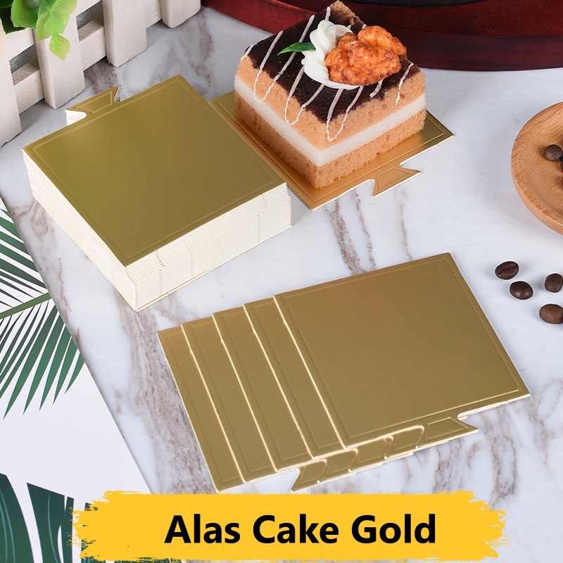 aiGooTan - ALAS CAKE GOLD KOTAK - Tatakan Kue Mini Slice Cake Board Cakeboard Papan Emas Murah Medan