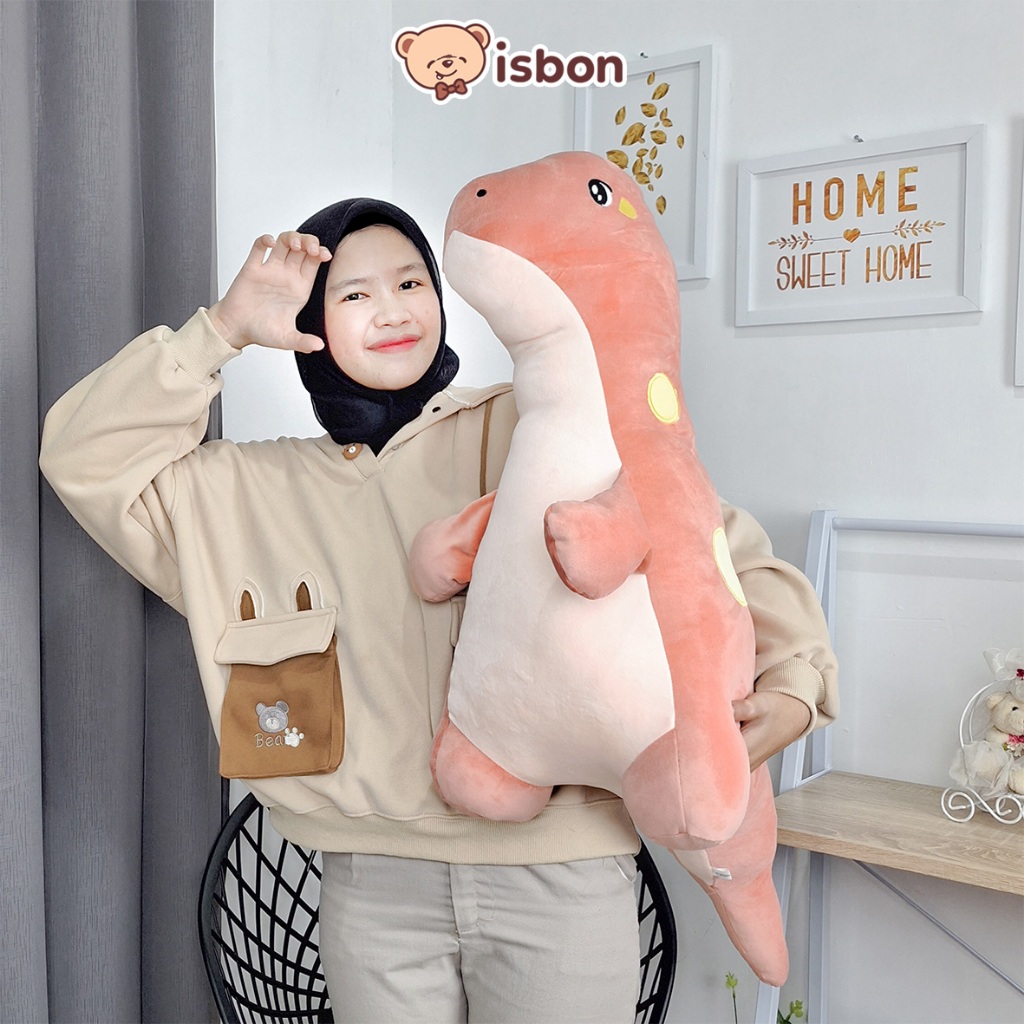 ISTANA BONEKA Dino Dots 63Cm Merah Bata DInosaurus Tyranosaurus Premium Bahan Halus Cocok Untuk Anak