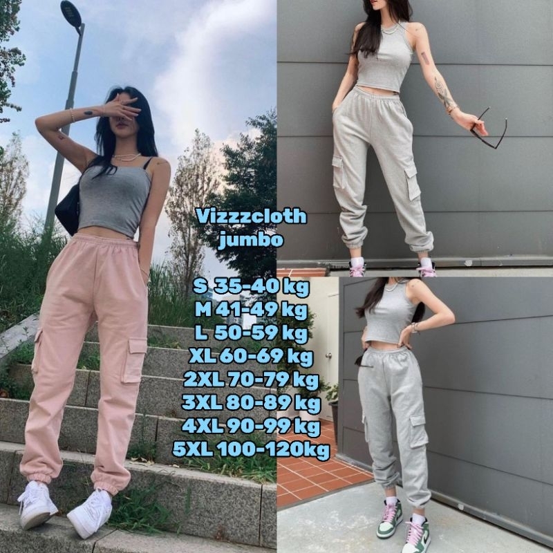 CELANA PANJANG WANITA KARGO SAKU KEMPOL KANAN KIRI JUMBO