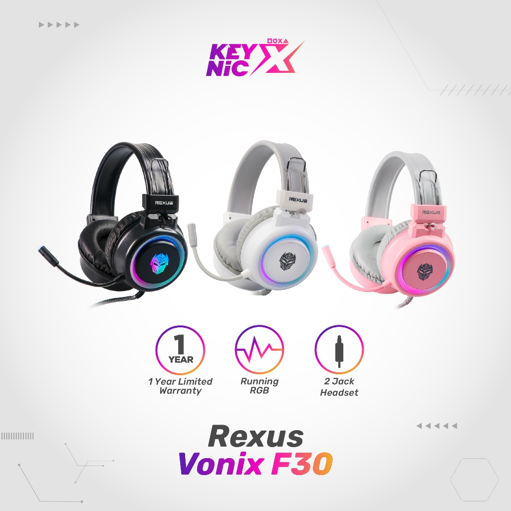 Rexus Headset Headphone Gaming Vonix F30 FREE Splitter Garansi Resmi KEYNIC