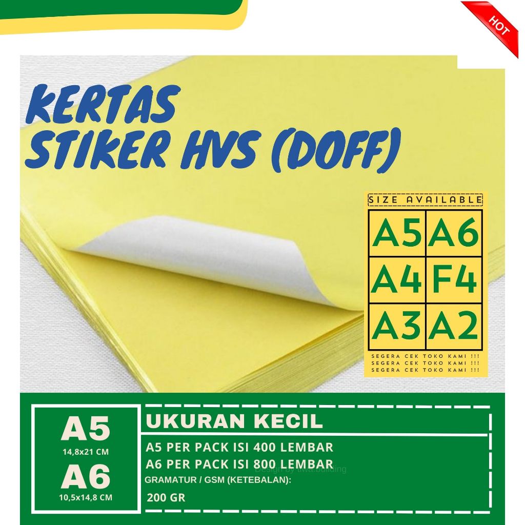 

KERTAS STIKER HVS DOFF A5 & A6 PERPACK ISI 400&800 LEMBAR