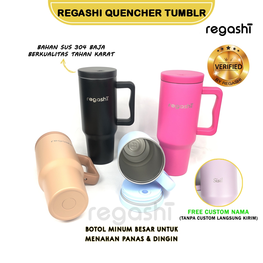 [CUSTOM NAMA] REGASHI QUENCHER TUMBLER TRAVEL THERMAL CUP WITH STRAW CAR MUGS TUMBLER 1,2 LITER