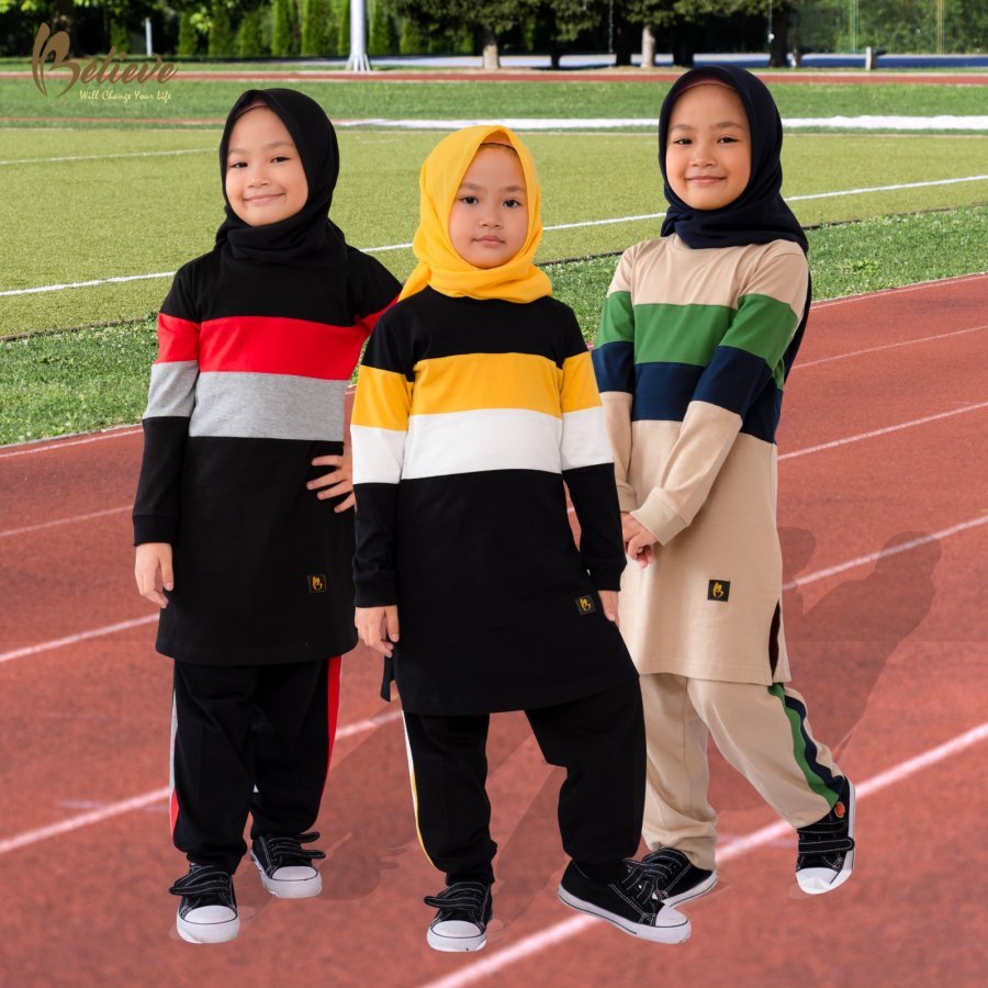 Believe  BMS 35 GIRL Setelan Kaos Olah Raga Anak Perempuan Muslimah Murah Original Branded