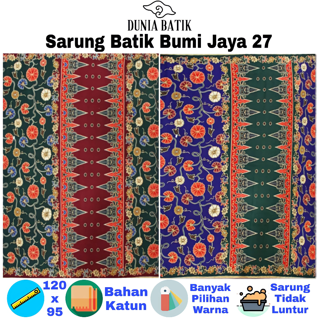 Sarung Batik Bumi Jaya 27 Halus Warna Dasar Cerah Ukuran Dewasa Kain Murah Bawahan Jarik Tradisional