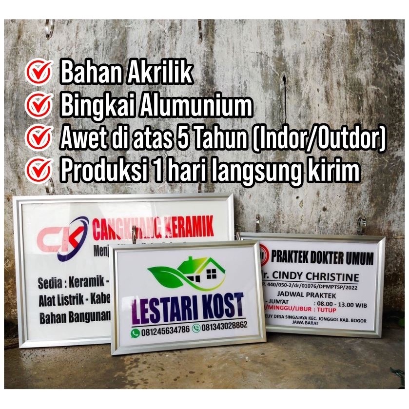 

Plang Acrylic/Papan Dokter/Papan nama Kantor/Desa/Toko/Masjid/Bidan/Dokter/Sekolah dll