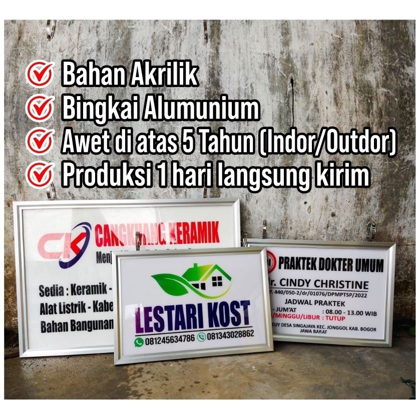 Plang Acrylic/Papan Dokter/Papan nama Kantor/Desa/Toko/Masjid/Bidan/Dokter/Sekolah dll