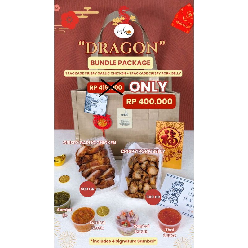 Moku X Nade - Hampers Imlek CNY 2024 Dragon Package Bundle Package Crispy Pork Belly & Crispy Garlic