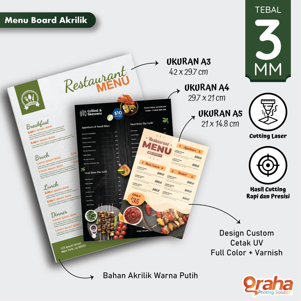 

Cetak Menu Board Akrilik / Papan Menu Akrilik / Menu Resto Akrilik