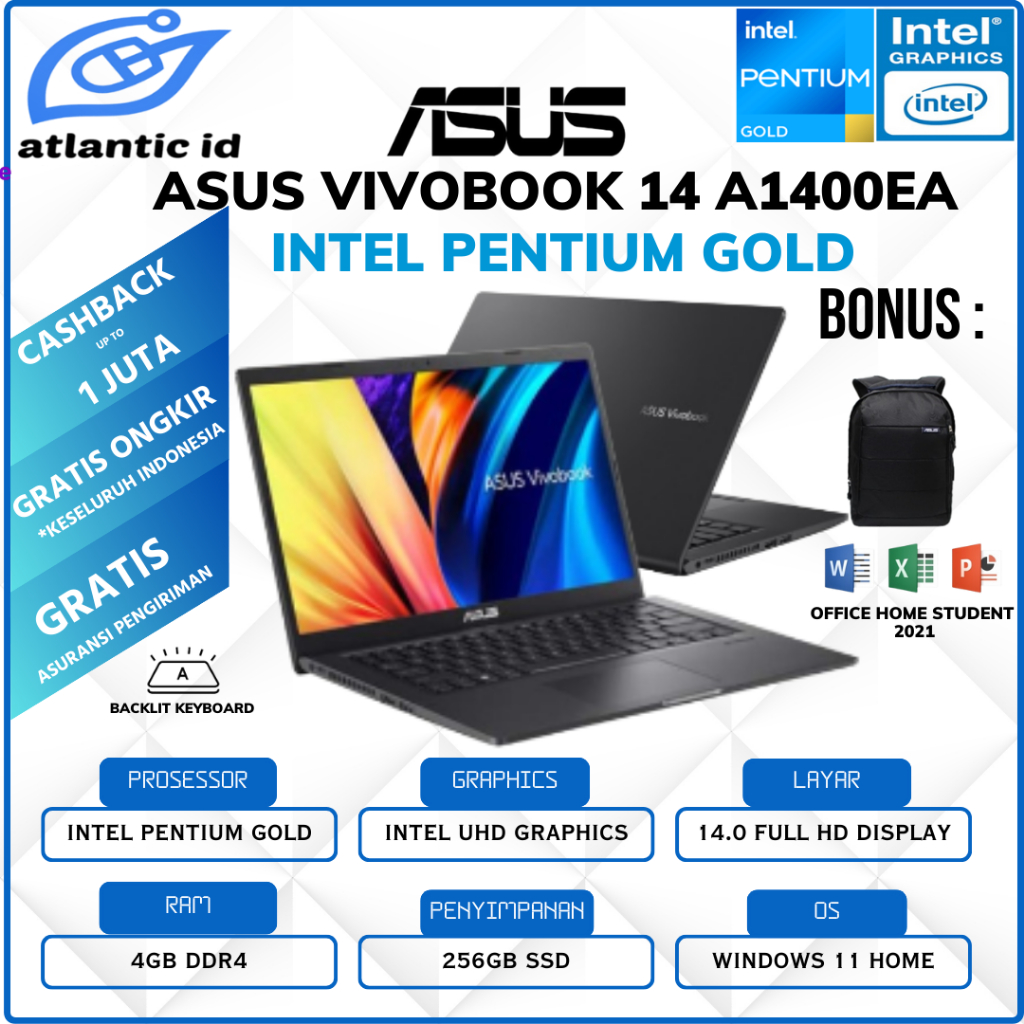 Asus Vivobook 14 A1400ea Pentium Gold 7505 4gb 256gb Win11+ Ohs 14.0Fhd