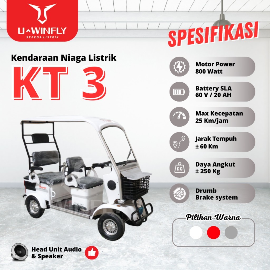 Motor Listrik Uwinfly KT3 (Molis Roda 4 Kanopi 60V20Ah Baterai SLA)