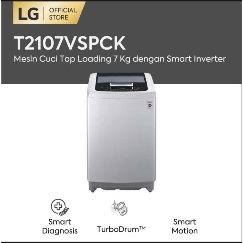 Mesin Cuci LG 1 Tabung 7kg T2107VSPCK / 2107VSPCK