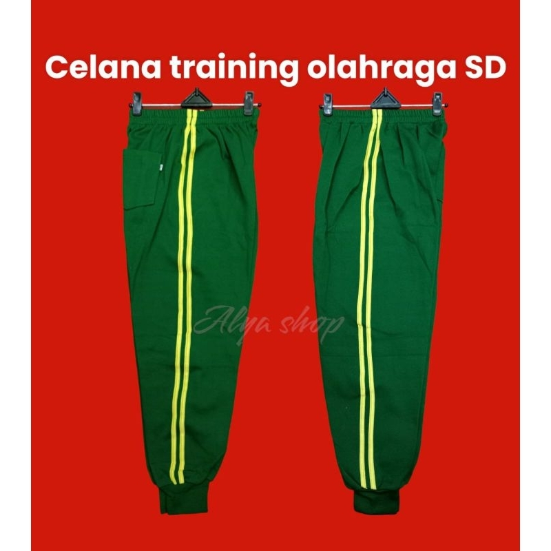 Celana Training SD Hijau List Kuning