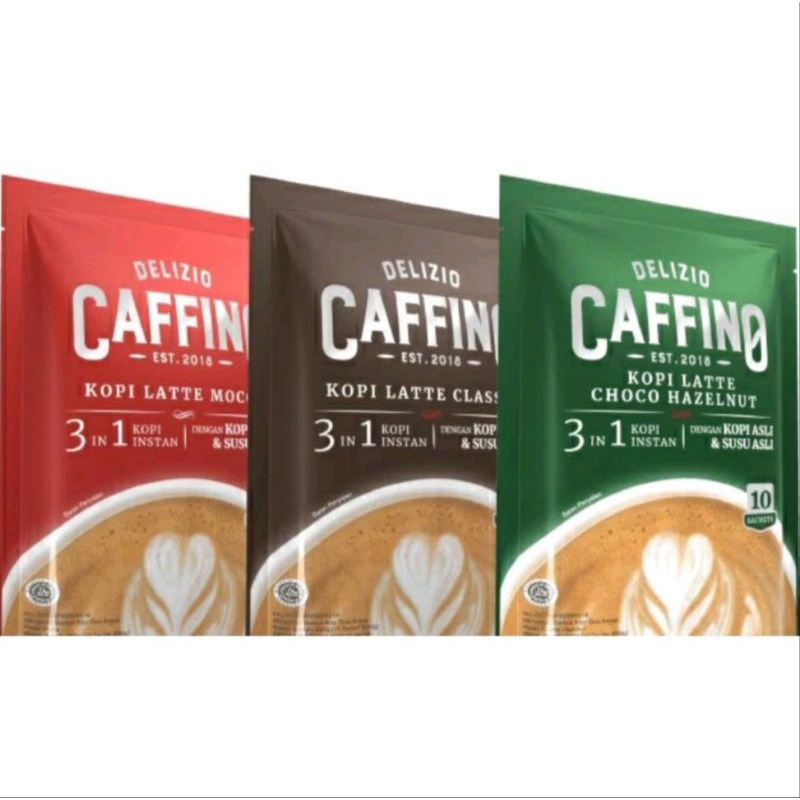 

CAFFINO KOPI LATTE CLASSIC, CHOCO HUZZELNUT, DAN MOCCA KEMASAN POUCH ISI 10 SACHET