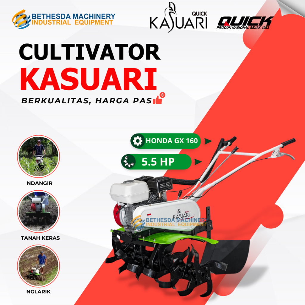 Cultivator Quick Kasuari / Mini Traktor Mesin Bensin Honda GX 200