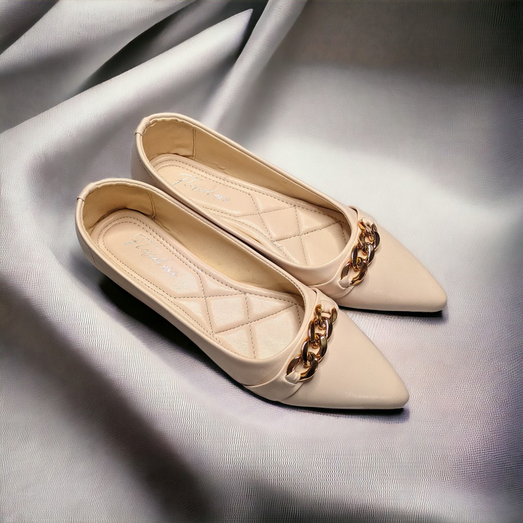 Flatshoes wanita sepatu wanita elegan casual  Flawless Rantai Ivory terlaris original