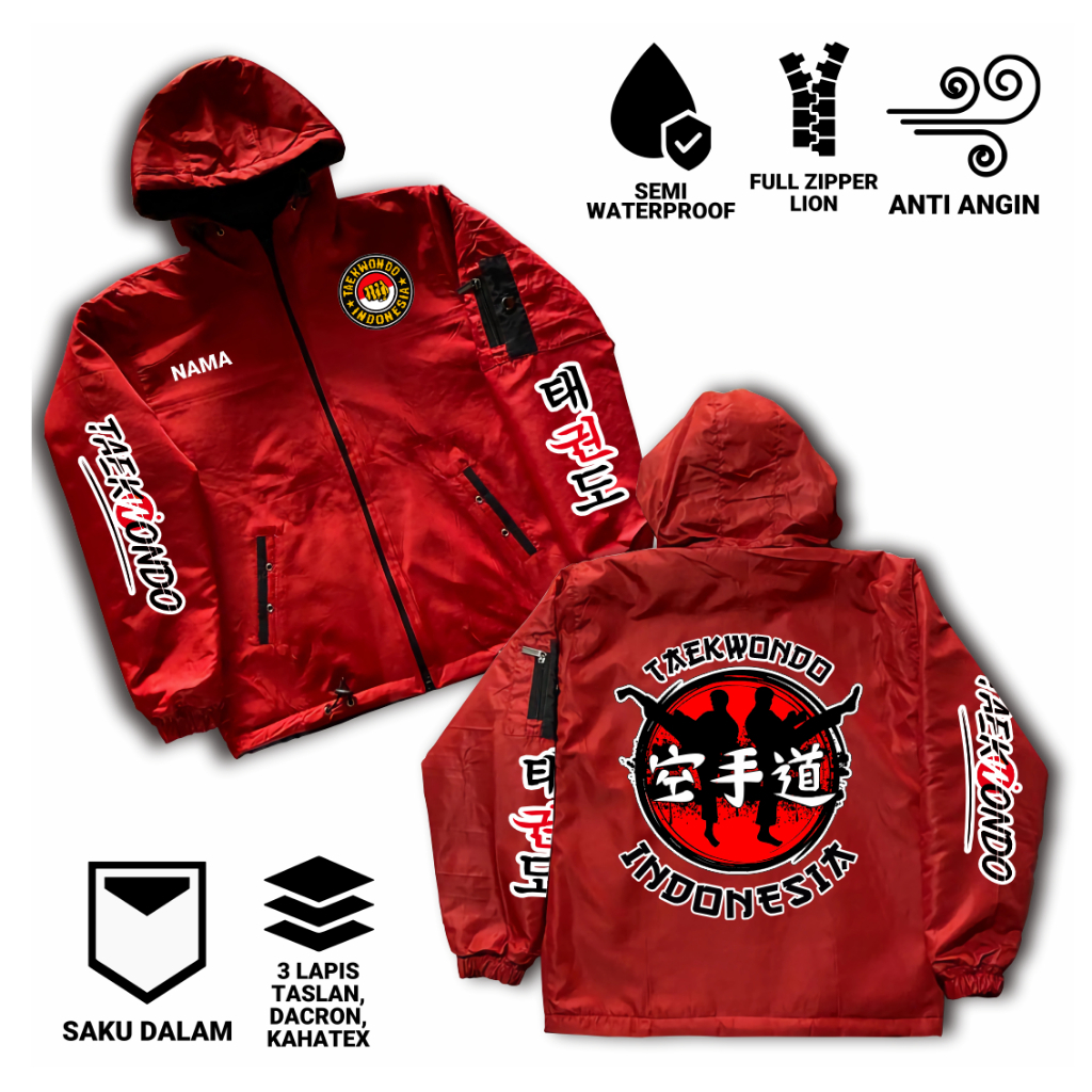 Jaket Anak Taekwondo Indonesia Parasut Semi WF