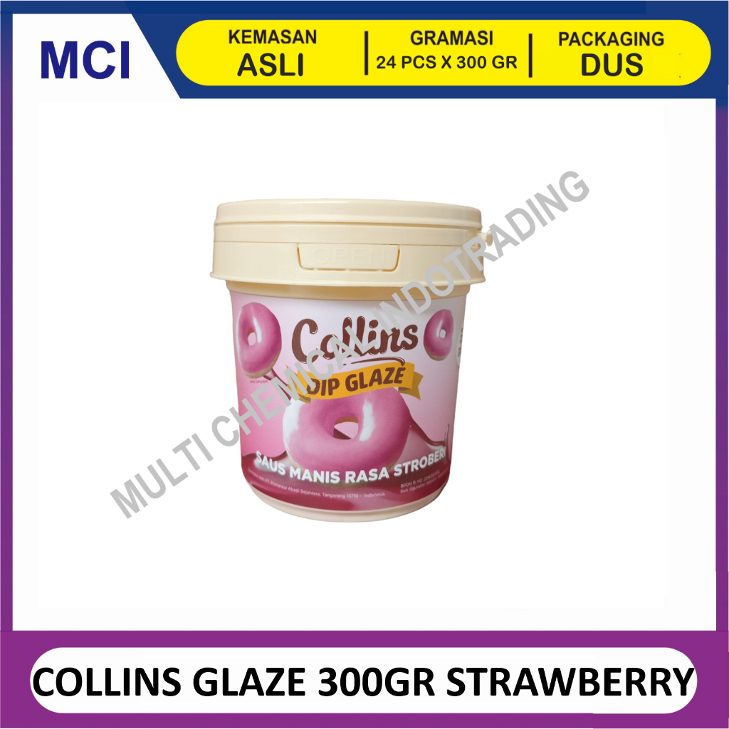 

(1 DUS 24 PCS) COLLINS DIP GLAZE 300 GR - STRAWBERRY STROBERI / TOPPING DONAT