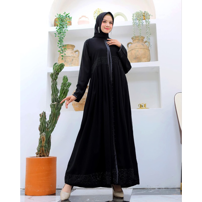GAMIS SYARI ABAYA DUBAI 475 BLACK SWAROVSKY