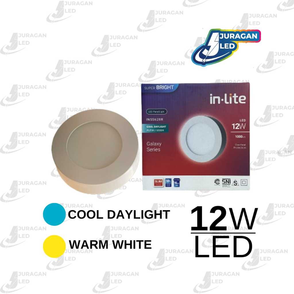 LAMPU PANEL LED DOWNLIGHT INLITE IN LITE 12WATT BULAT OUTBOW PUTIH