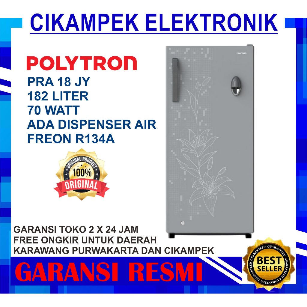 KULKAS POLYTRON PRD 18 JY 1 PINTU 180 LITER DENGAN DISPENSER AIR