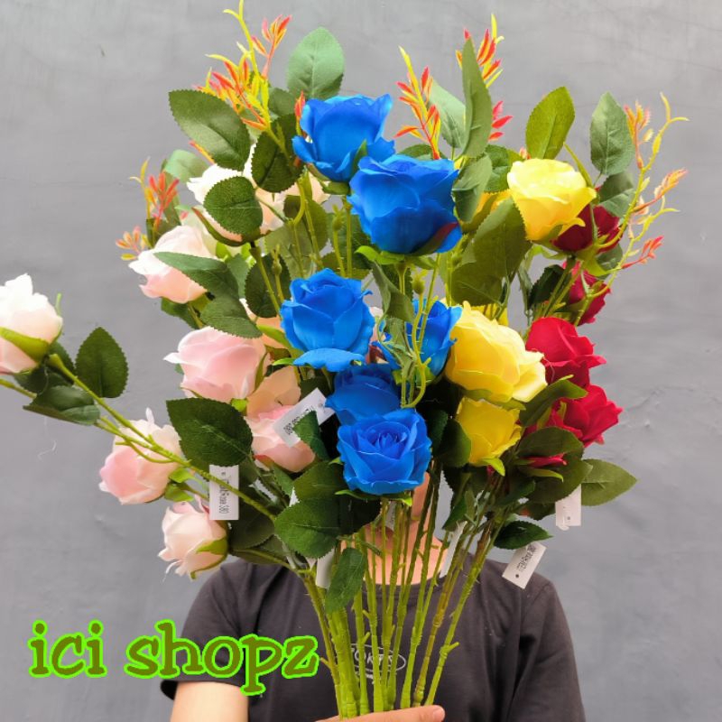 Bunga Mawar 3 Kuntum Tinggi 80cm Mawar Artificial