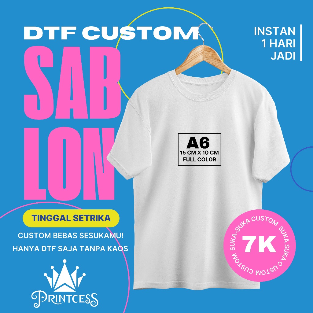 DTF A6 Sablon Sticker Kaos Satuan Custom Tinggal Setrika di Baju