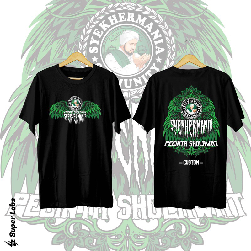 SM03 - KAOS SYEKHERMANIA DEWASA ANAK 24S / KAOS SYEKHERMANIA PECINTA SHOLAWAT PANJANG PENDEK HITAM