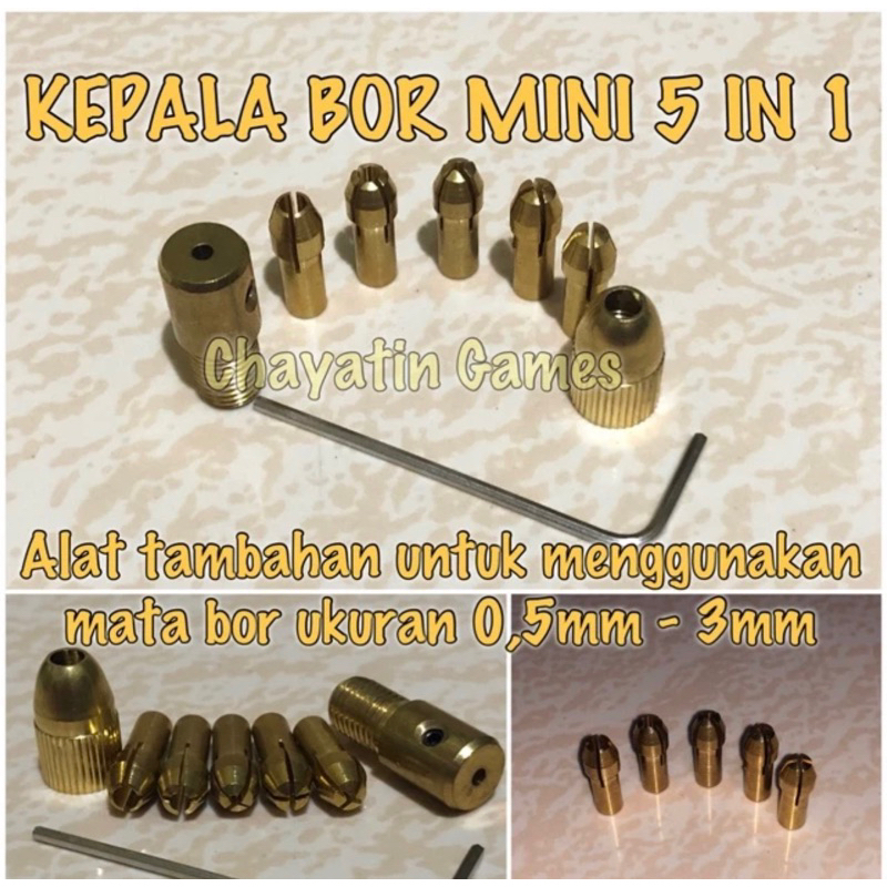 Kepala Bor Mini 0,5mm - 3mm / Collet Chuck Mini Drill 5 in 1