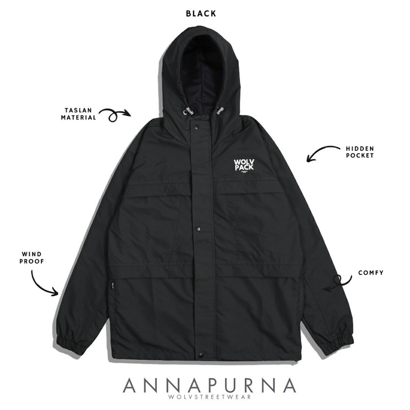 WOLV Jaket Outdoor Annapurna Hitam Jaket Wolv Jaket Parasut