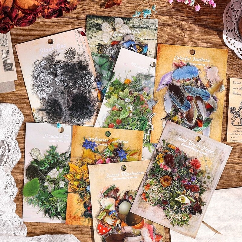 

60pcs Sticker nature plant tanaman bunga butterfly scrapbook planner DIY jurnal stiker dekor