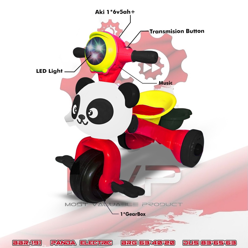 Panda Sepeda Anak Roda Tiga Tricycle Bike Mainan Motor Motoran Aki