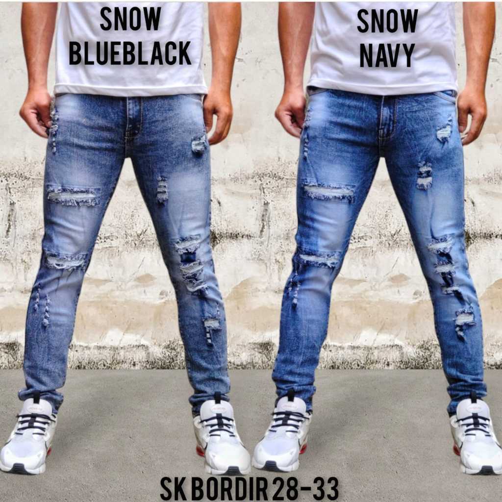 Vwd/Celana Jeans Snow Blublack Sobek-Sobek Pria/Ripped Jeans Snow Pria/Jeans Pria Snow Navy/Celana J